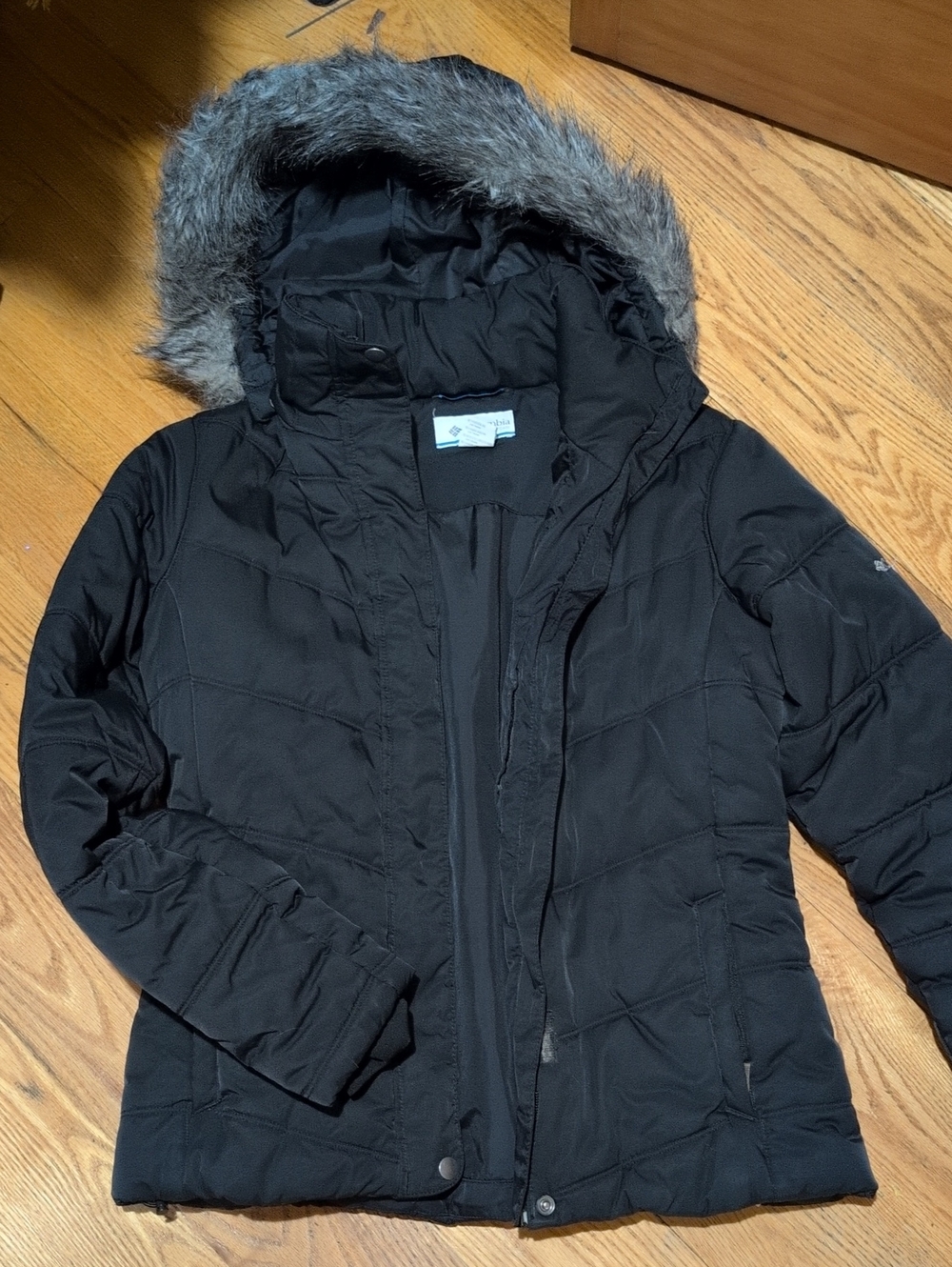 Columbia Black Hooded Puffer Jacket with Faux-Fur Trim